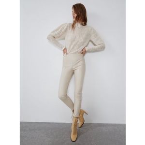 Cream faux leather leggings